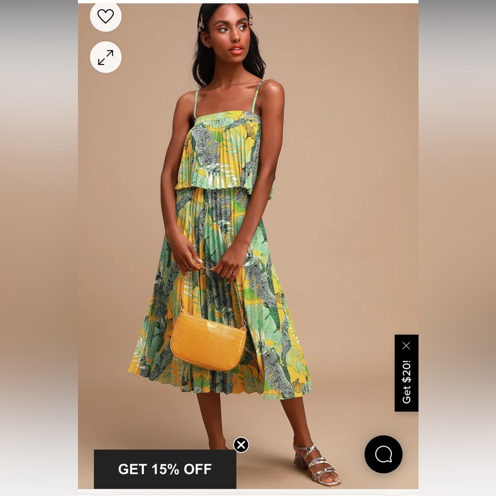 Lulu's Yellow and Green Tropical Midi Dress